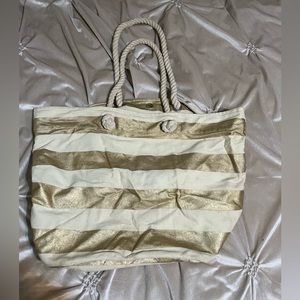 Gold & Cream nautical striped tote beach pool bag
